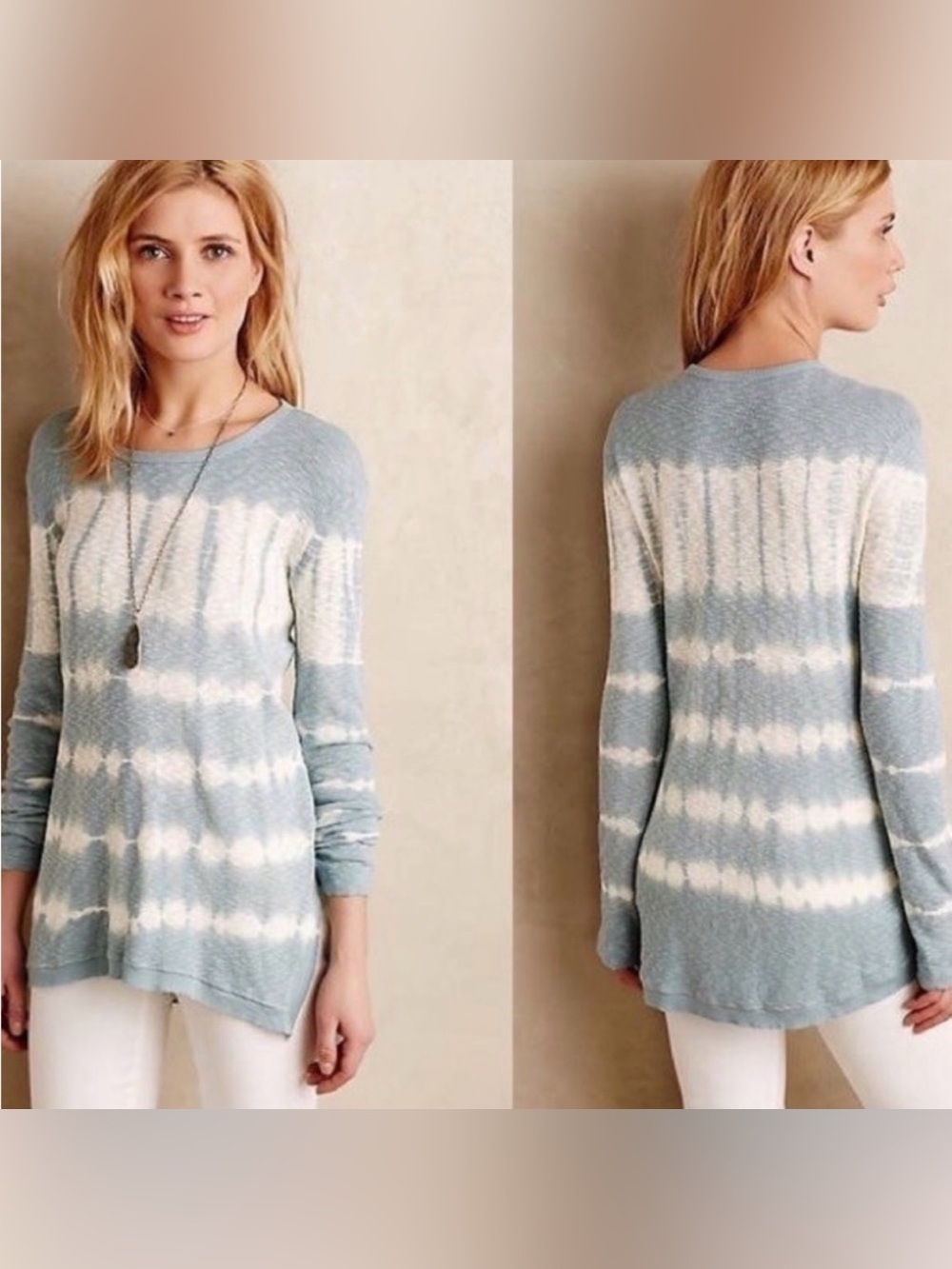 Left of Center Anthropologie Tie Dye Knit Long Sleeve Top Asymmetric Hem